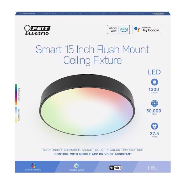 Feit Electric Feit Smart 15 in. H X 15 in. W X 5.5 in. L Nickel White Smart-Enabled Ceiling Fixture FM15/RGBW/DIMAG - main